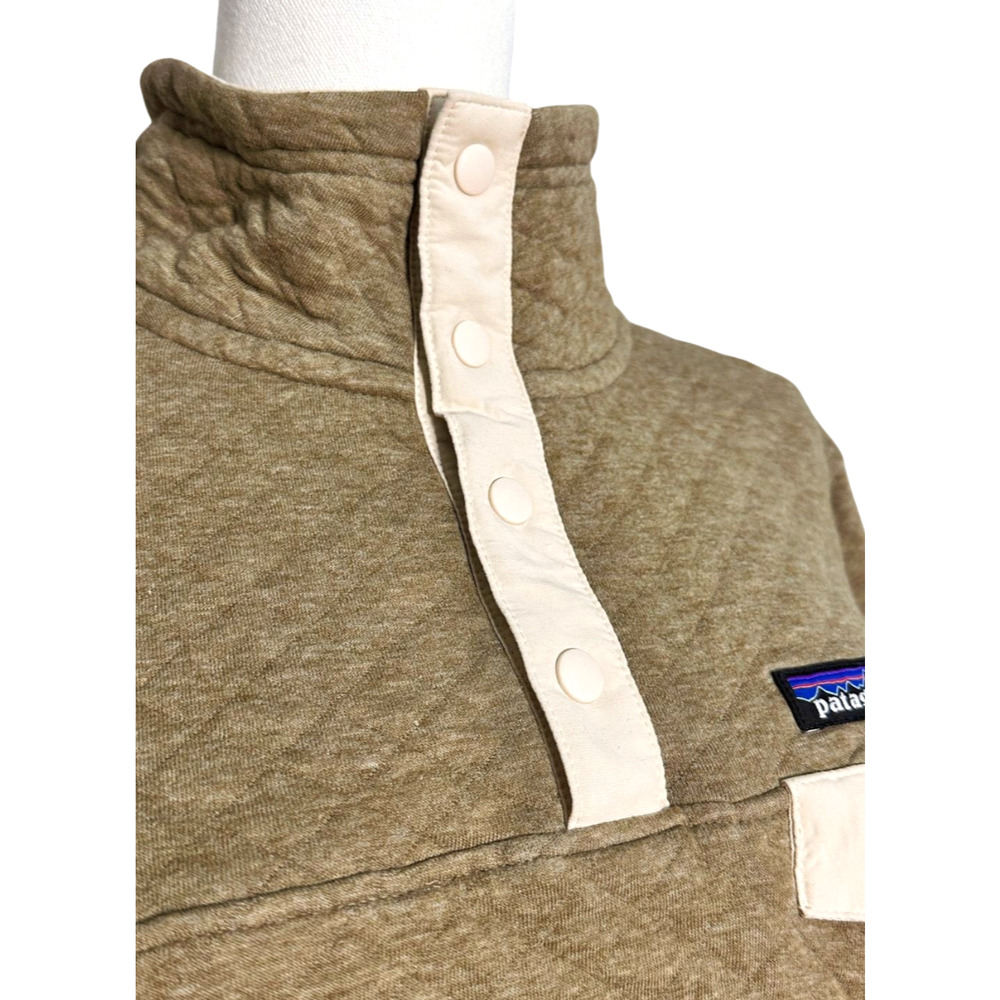Patagonia Organic Cotton Quilt Snap T Green Cream Snap Collar Pullover Medium - Picture 3 of 9